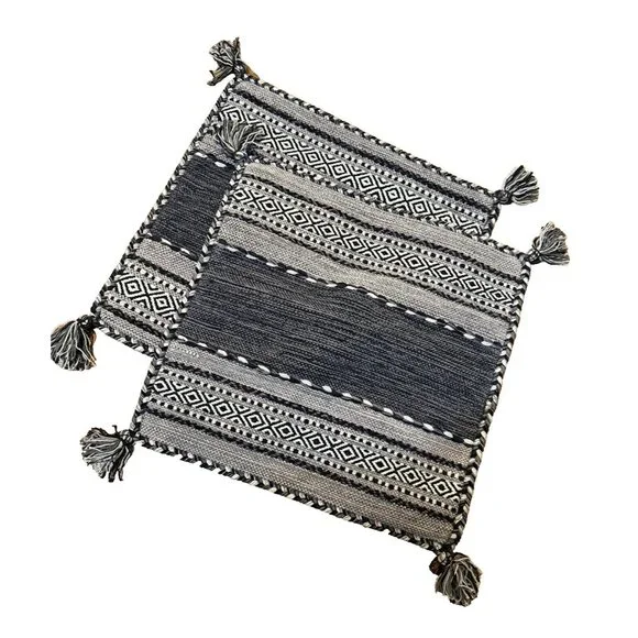 2 SURYA Pillow Covers 23x23 Black Gray Charcoal White Knobby Tassels Floor BOHO - Picture 1 of 11